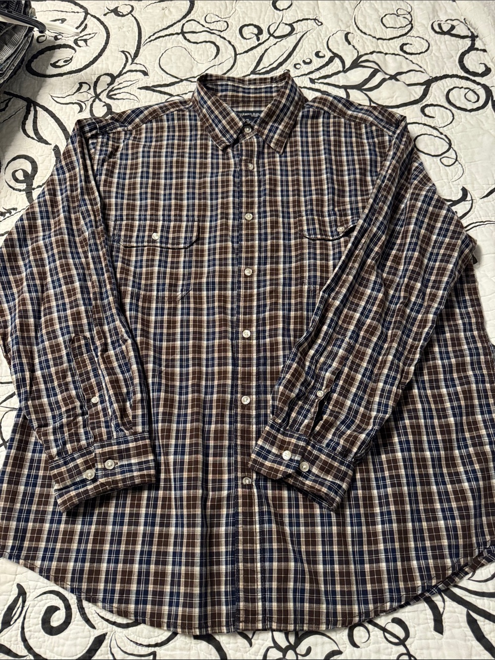 St. John's Bay Brown & Blue Plaid Button-Down Shirt
